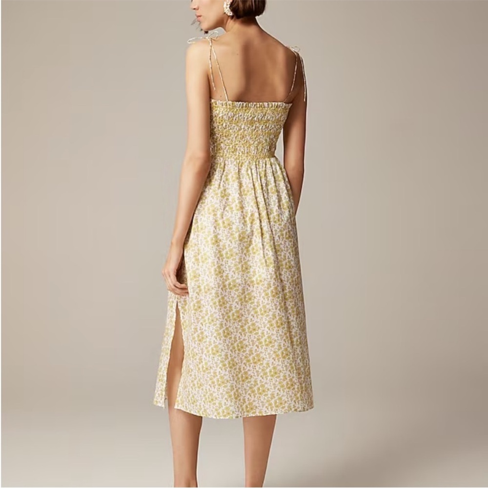 NWT J. Crew Yellow Paloma Midi Dress Liberty Organic 100% Cotton Fabric Smocked - Picture 4 of 13